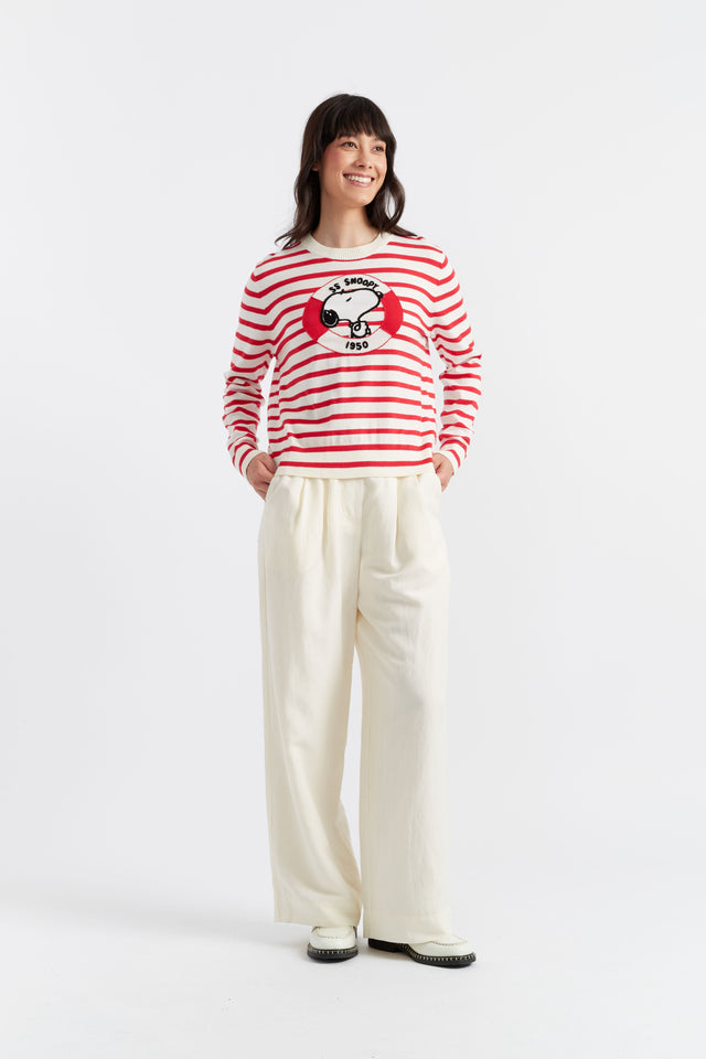Chinti And Parker Red Cotton Snoopy Nautical Sweater
