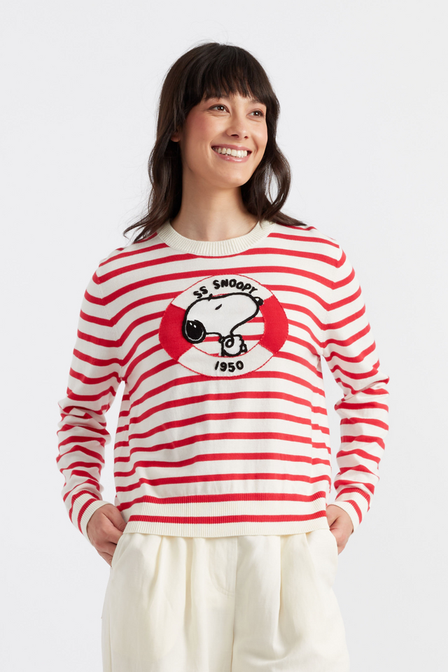 chinti and parker Red Cotton Snoopy Nautical Sweater