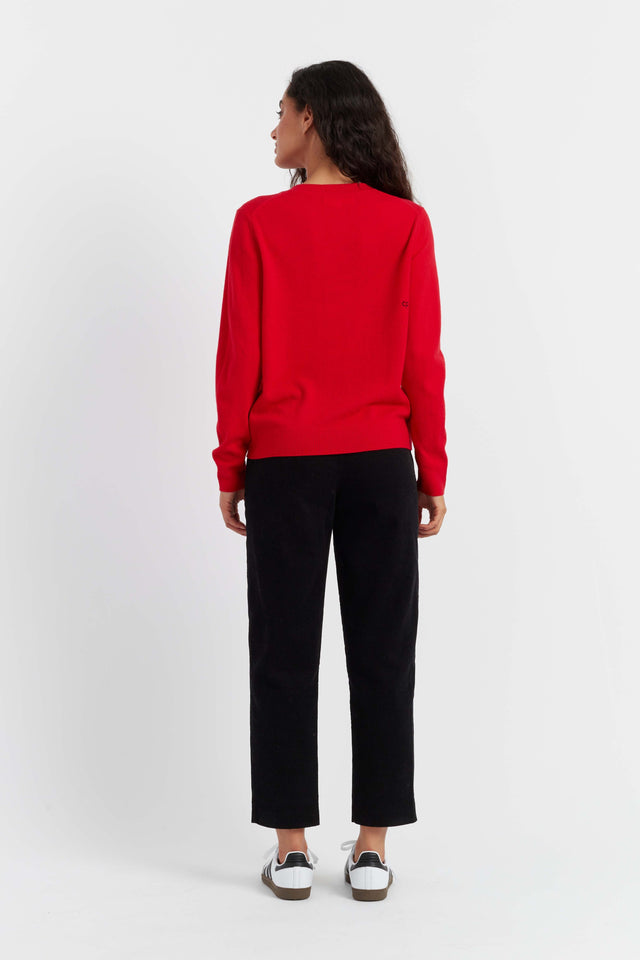 Chinti And Parker Red Wool-Cashmere Snoopy Badge Sweater