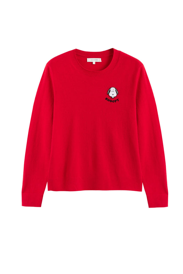 Chinti And Parker Red Wool-Cashmere Snoopy Badge Sweater