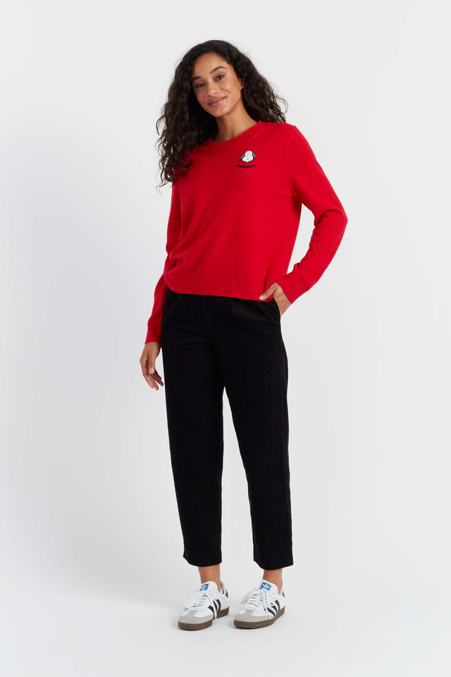 Chinti And Parker Red Wool-Cashmere Snoopy Badge Sweater