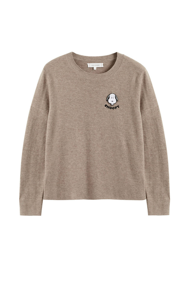 Chinti And Parker Soft-Truffle Wood-Cashmere Snoopy Badge Sweater