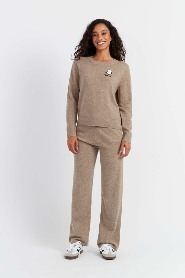 Chinti And Parker Soft-Truffle Wood-Cashmere Snoopy Badge Sweater