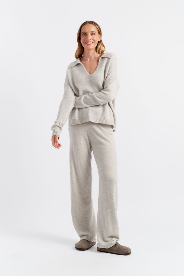 Chinti And Parker Taupe Cloud Cashmere Collared Sweater