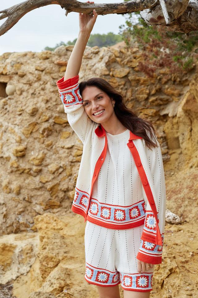 Chinti And Parker Terracotta Cotton Hand Crochet Shirt