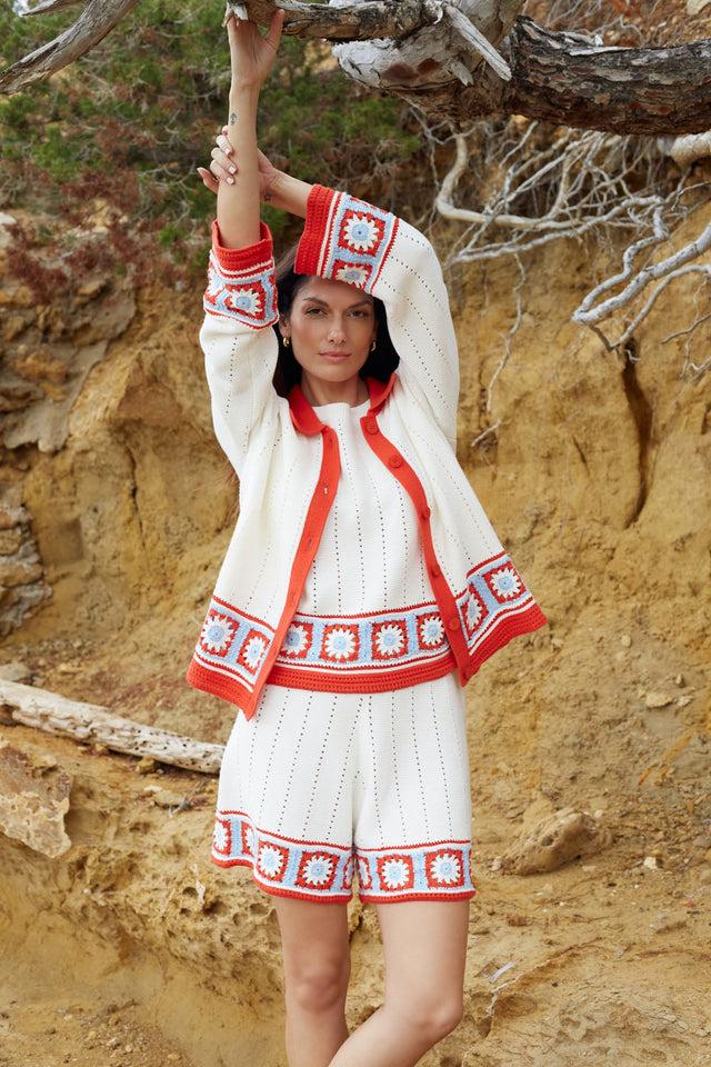 Chinti And Parker Terracotta Cotton Hand Crochet Shirt