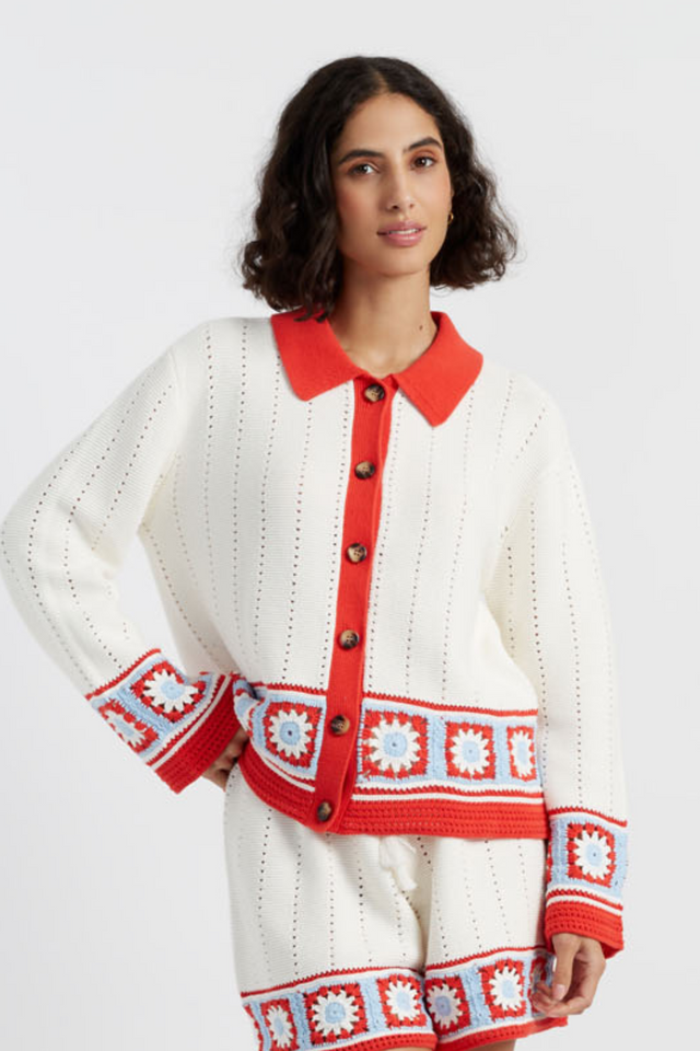 chinti and parker Terracotta Cotton Hand Crochet Shirt