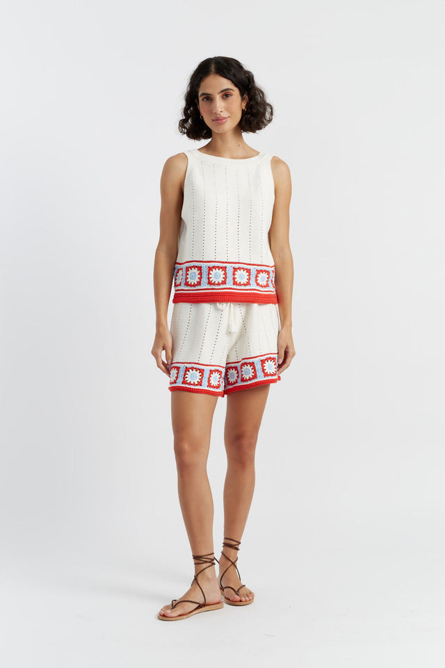 Chinti And Parker Terracotta Cotton Hand Crochet Shorts