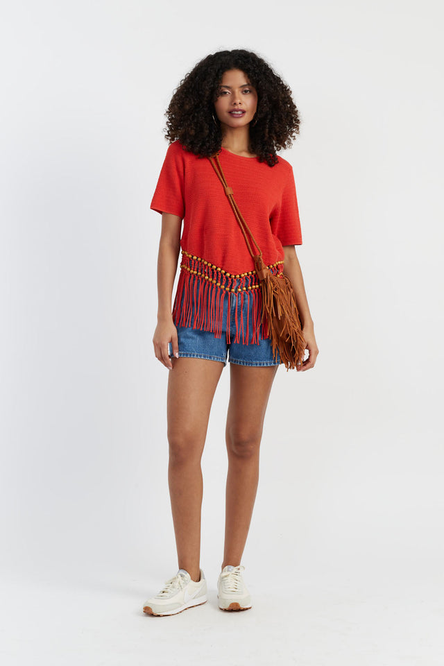 Chinti And Parker Terracotta Laura Whitmore Beaded Top