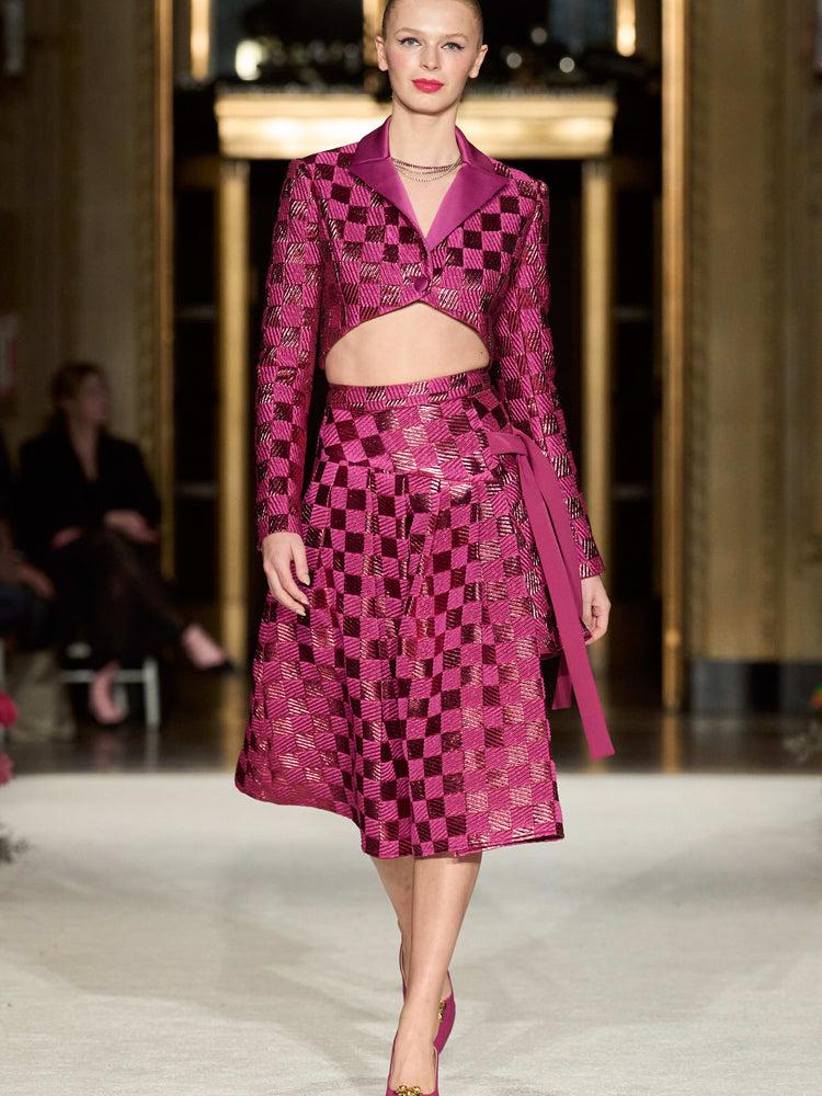 christian siriano Asymmetric Cropped Checkered Blazer