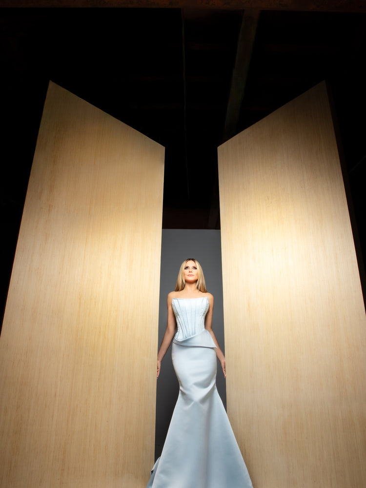 christian siriano Baby Blue Strapless Corset Trumpet Gown