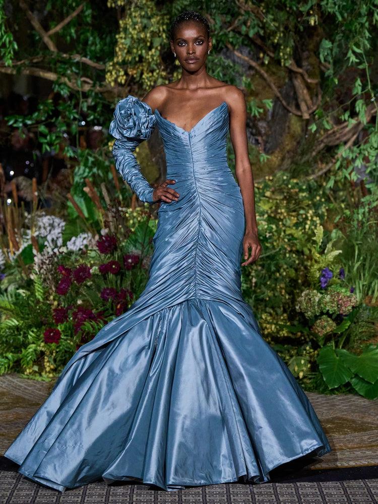 christian siriano BABY BLUE TAFFETA GATHERED MERMAID GOWN