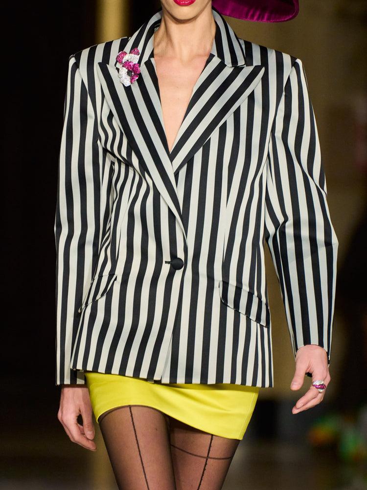 christian siriano Black and White Stripe Oversized Blazer