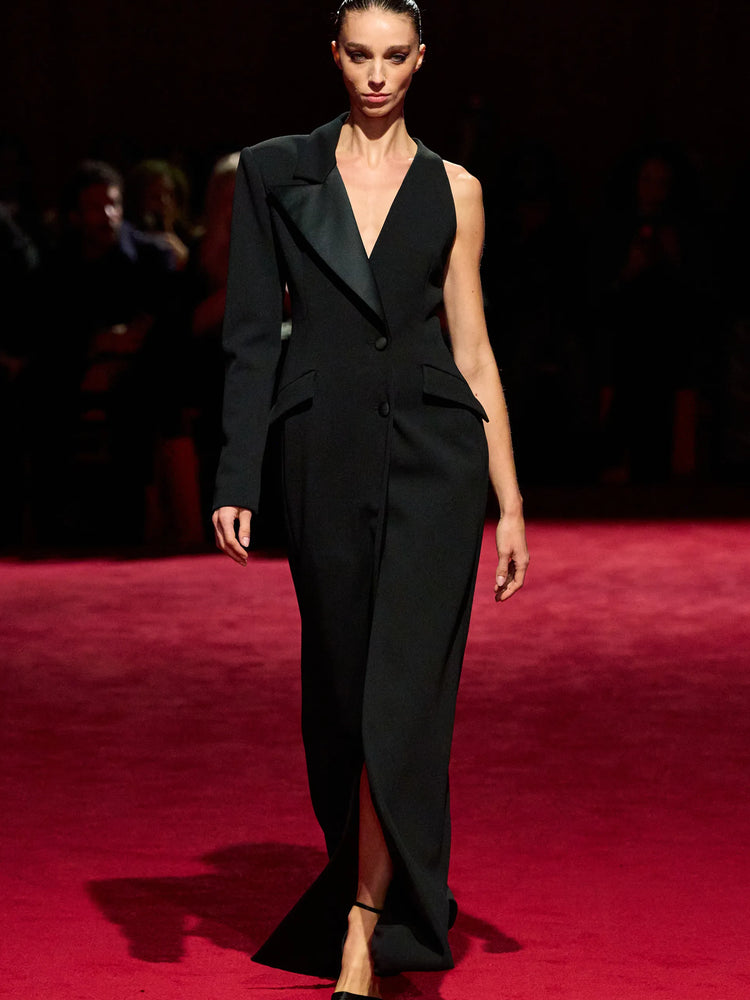 christian siriano Black Crepe and Satin Single Sleeve Blazer