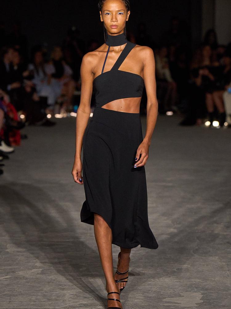 christian siriano Black Cut Out Dress with Navy Patent Leather Strap