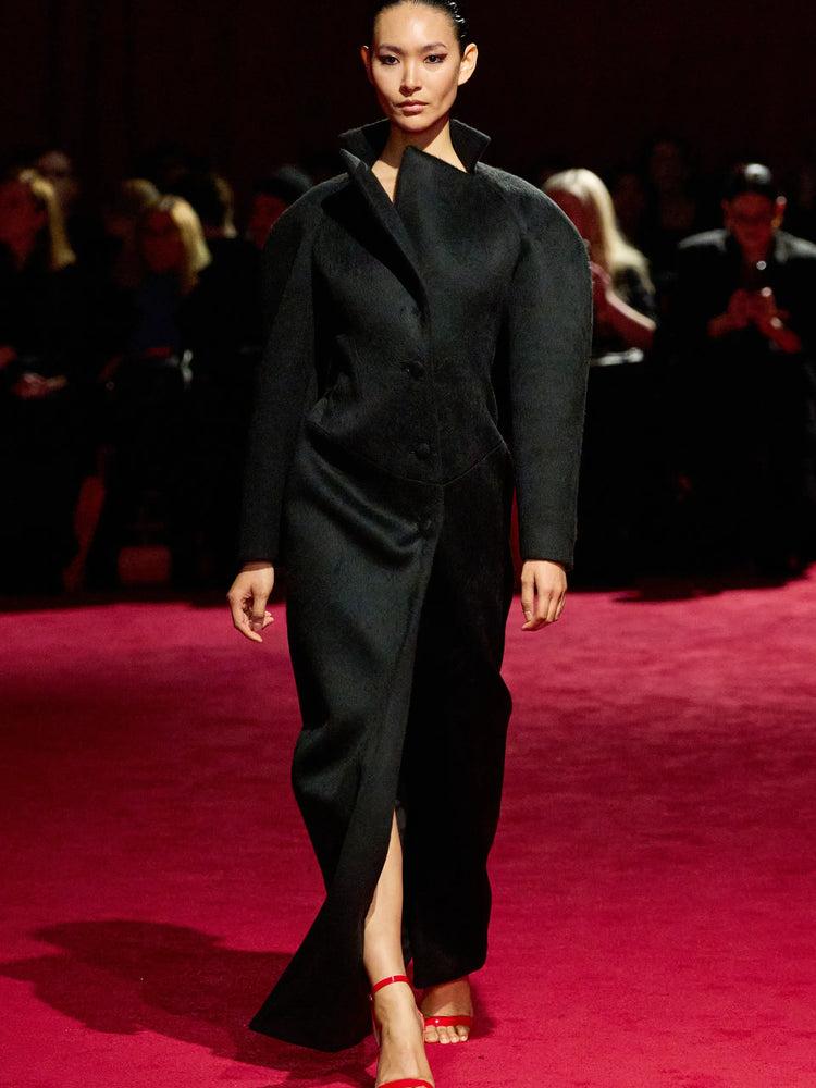 christian siriano Black Faux Fur Structured Sleeve Long Line Coat