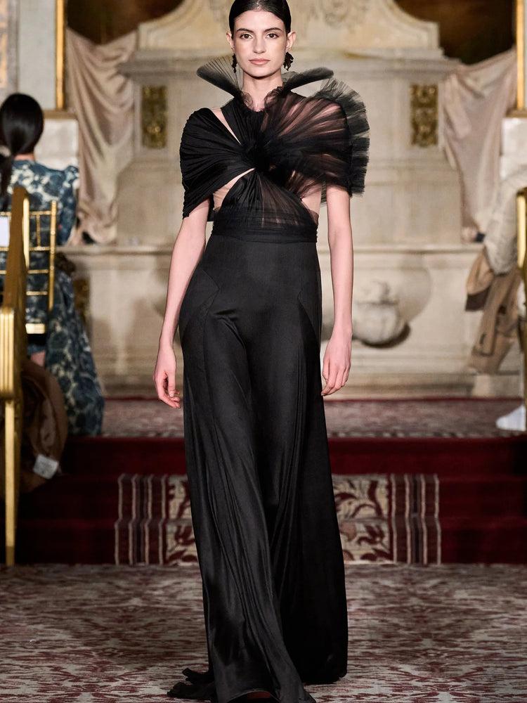 christian siriano Black Jersey Gown with Pleated Tulle