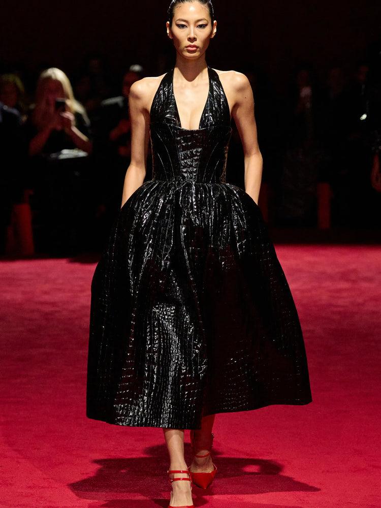 christian siriano Black Patent Croc Halter Bubble Dress