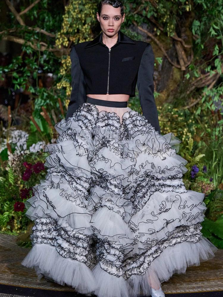 christian siriano BLACK SATIN SLEEVE CROPPED ZIP JACKET christian siriano BLACK SATIN SLEEVE CROPPED ZIP JACKET