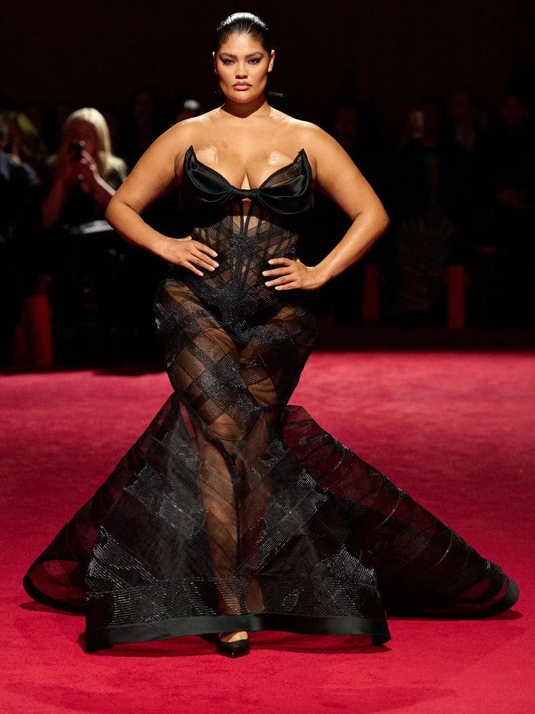 christian siriano Black Strapless Horsehair Mermaid Gown