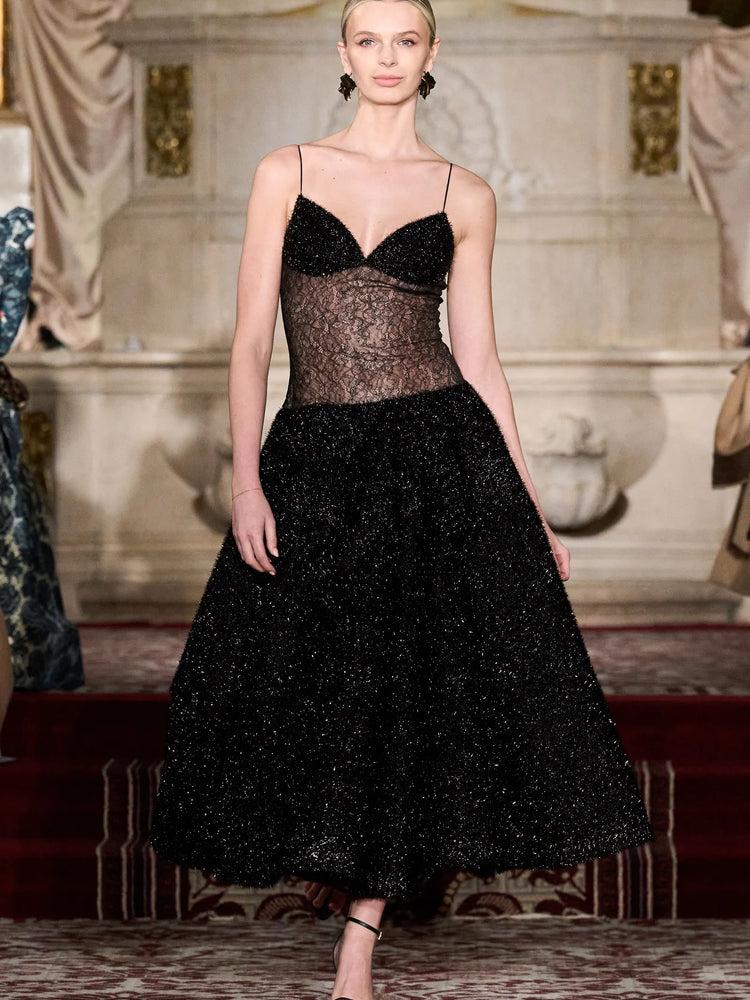 christian siriano Black Tinsel and Lace Drop Waist Dress