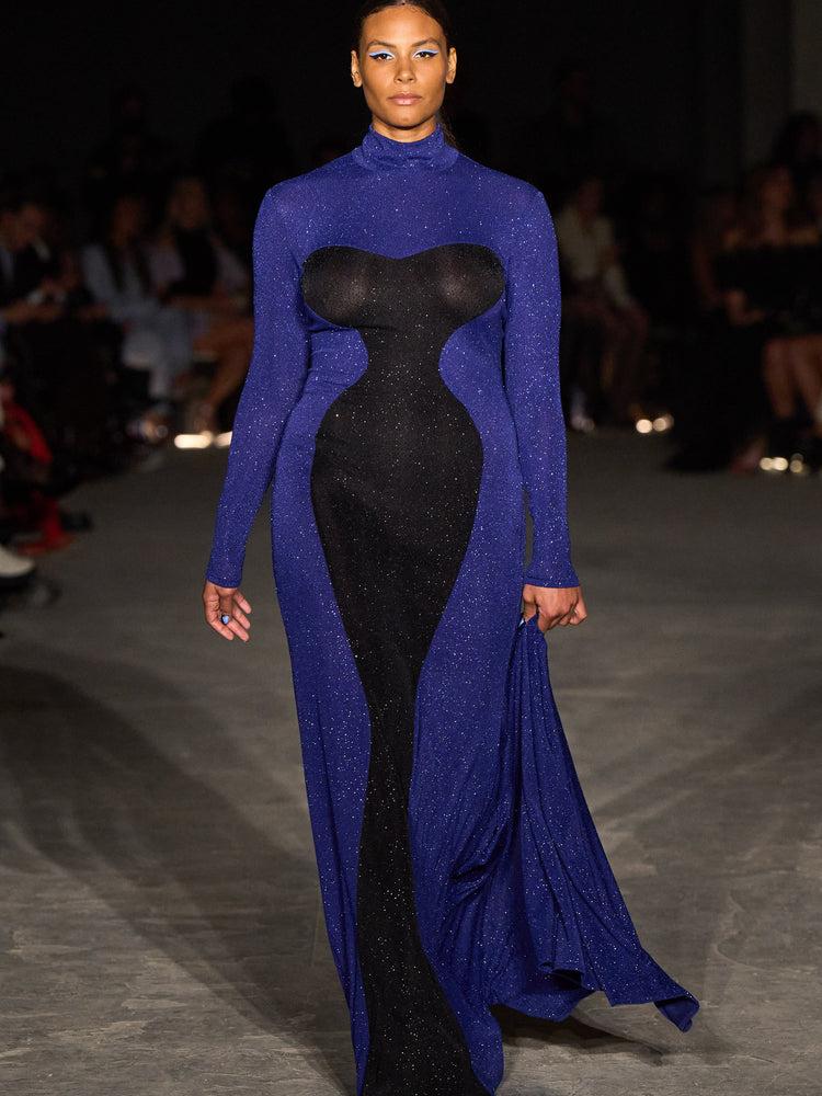 christian siriano Blue and Black Shimmer Contour Gown