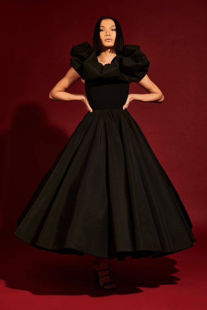 christian siriano Bubble Collar Tea Length Silk Faille Dress