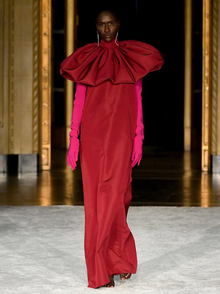 christian siriano Burgundy Mock Neck Sculptured A-Line Gown