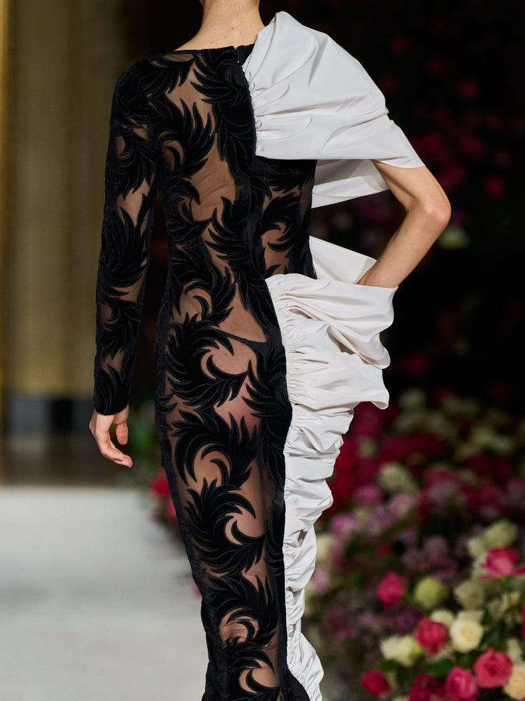 christian siriano Burnout Velvet Gown with Draped Silk Faille Panel