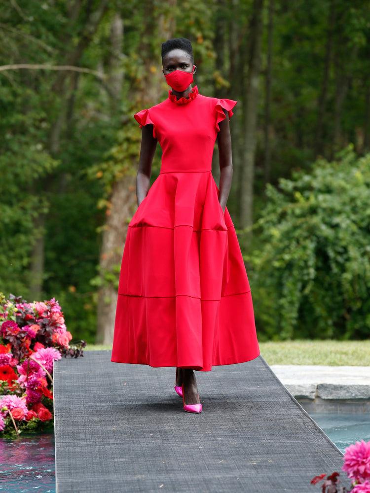 christian siriano Cap Sleeve Tea Length Dress with Pockets