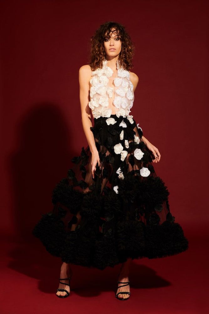 christian siriano Cascading Floral Applique Tulle Dress