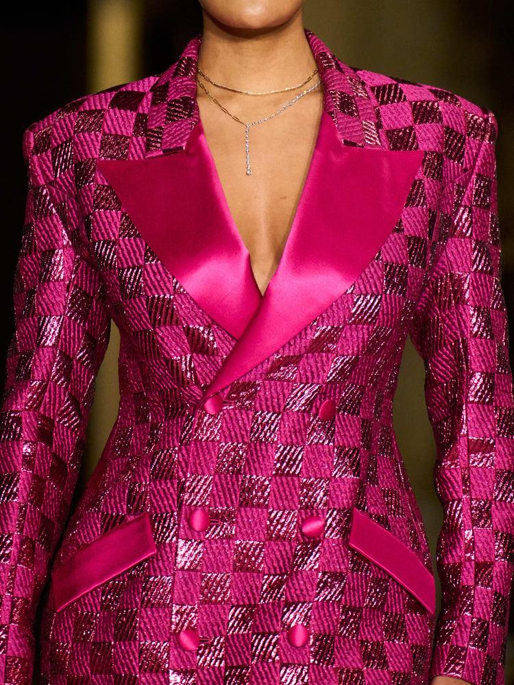 christian siriano Checkered Double Breasted Blazer Coat