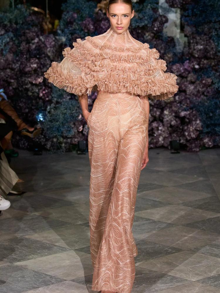 christian siriano Abstract Tulle Flare Trouser