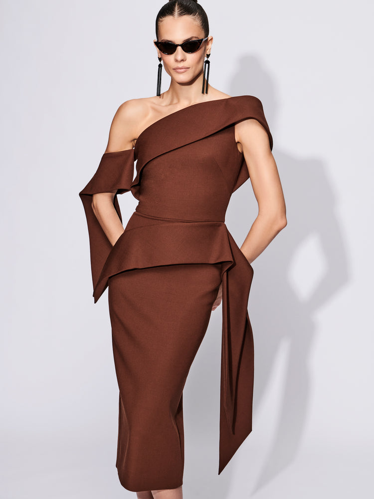 christian siriano Asymmetric Peplum Drape Dress