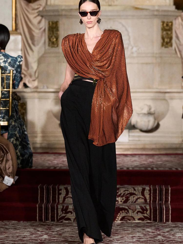 christian siriano Beaded Copper Draped Top