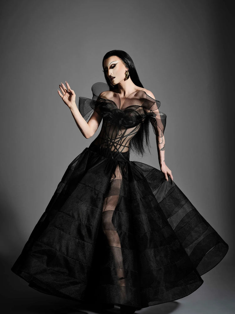 christian siriano Black Corset Crinoline Gown