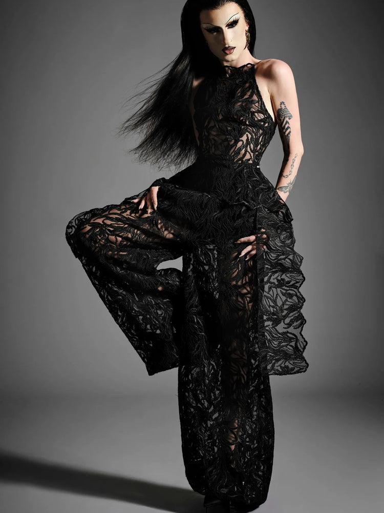 christian siriano Black Lace Halter Top