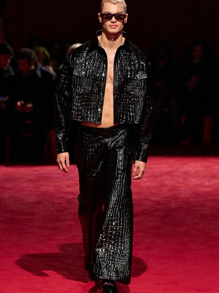 christian siriano Black Patent Croc Flare Trousers