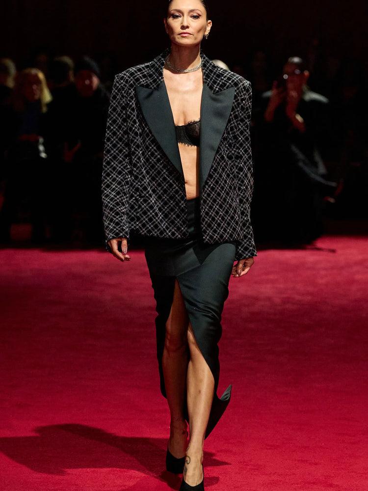 christian siriano Black Satin Skirt with Slit