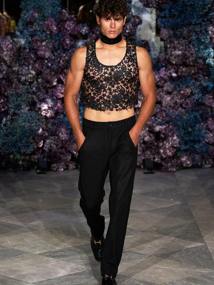 christian siriano Black Textured Tapered Trouser