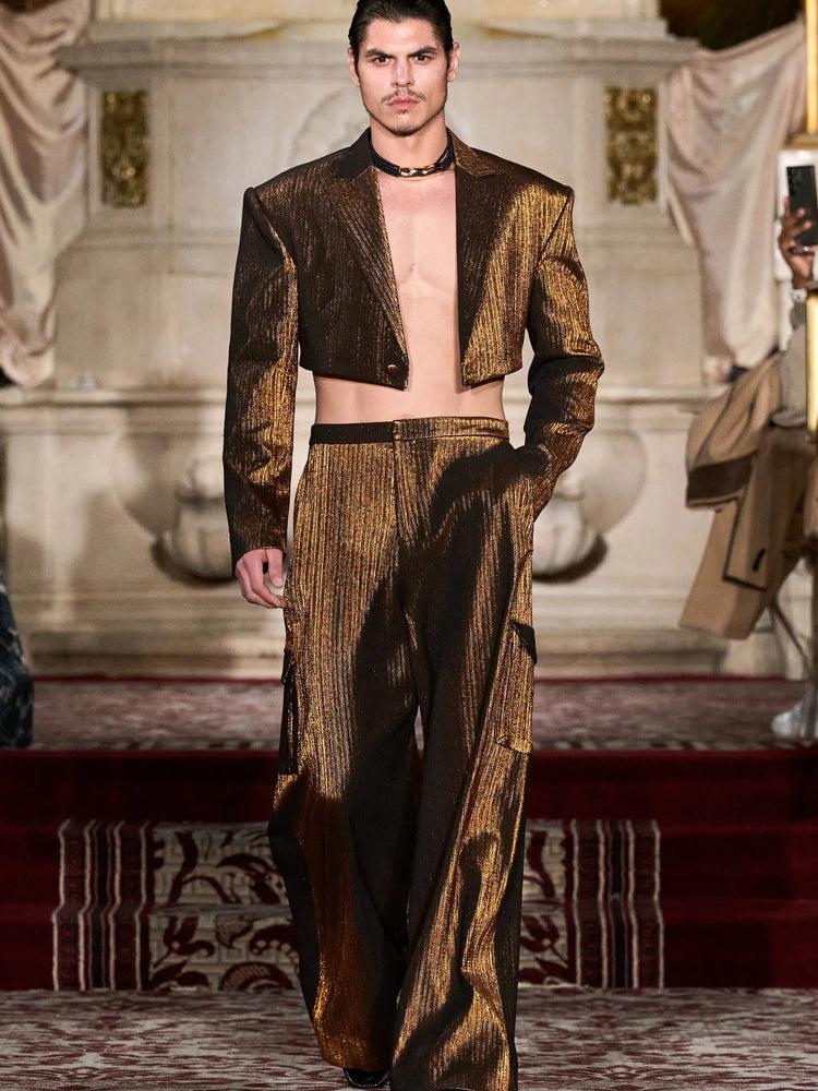 christian siriano Bronze Wide Leg Cargo Trousers christian siriano Bronze Wide Leg Cargo Trousers