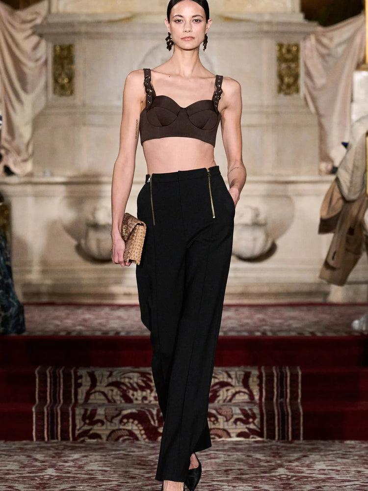 christian siriano Buckle Bra Top in Dark Brown
