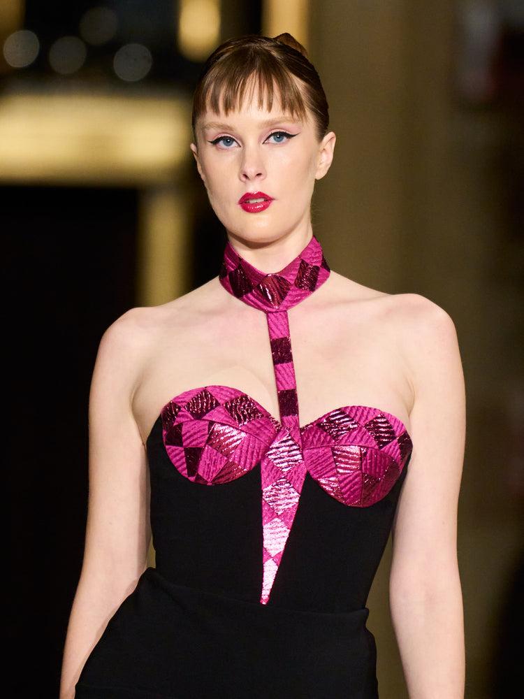 christian siriano Checkered Collar Bra Top Dress