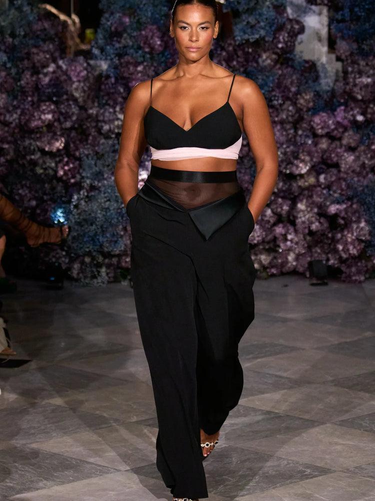 christian siriano Crepe and Mesh Crop Top