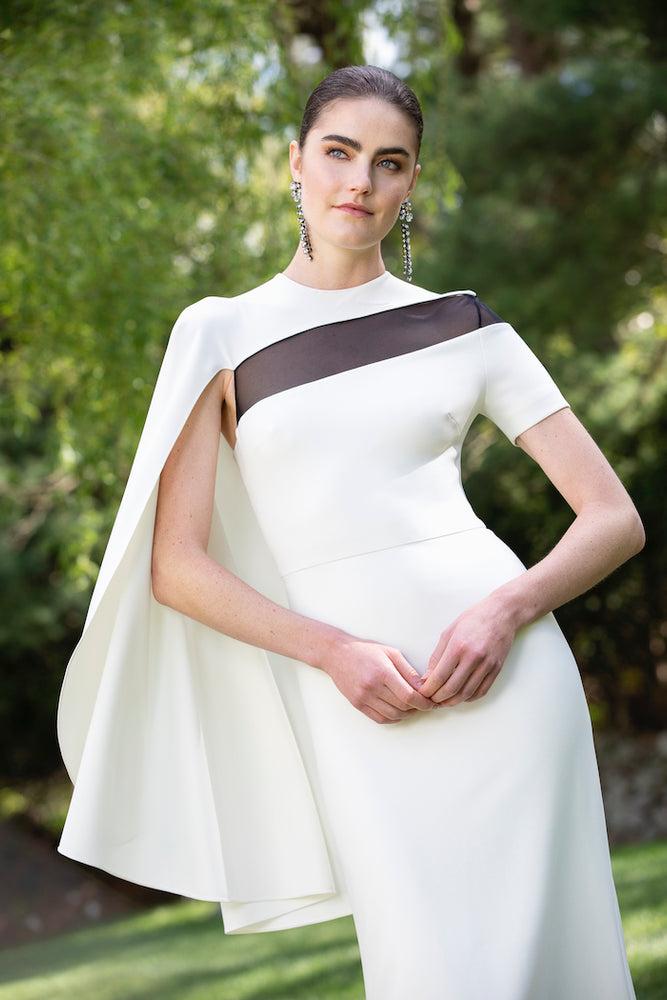 christian siriano Crepe Modern Cape Sleeve Gown