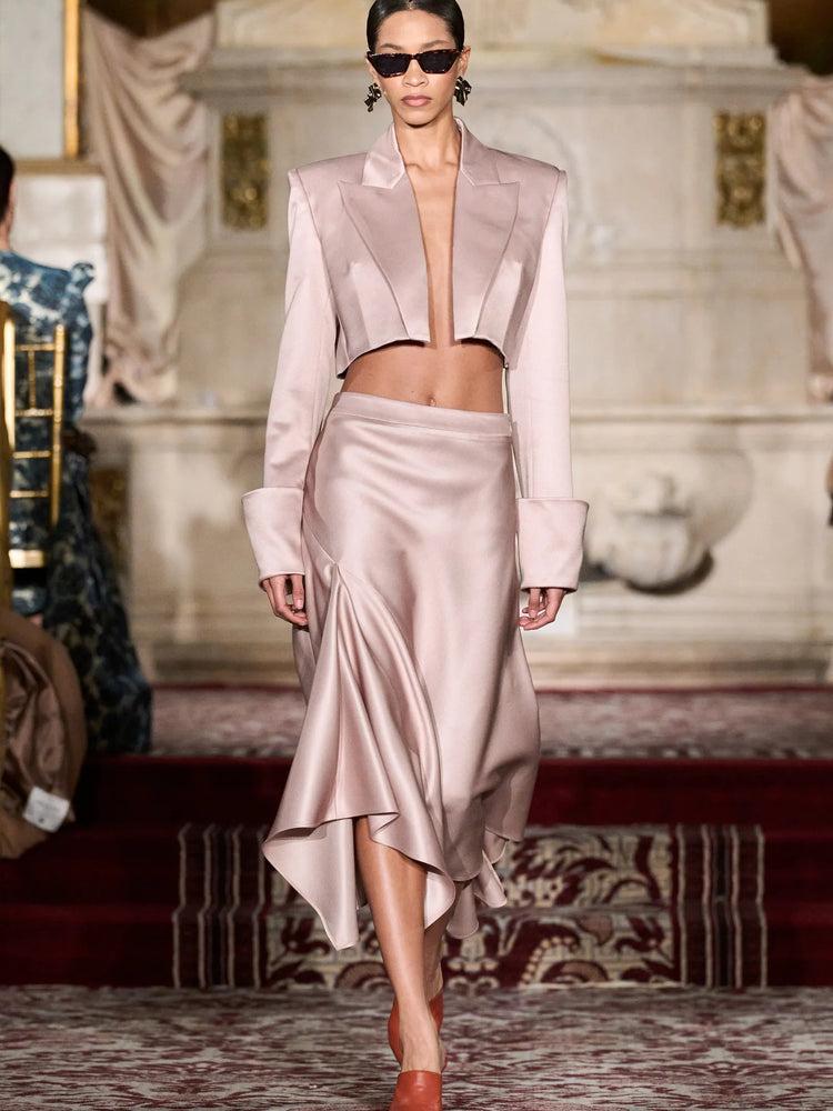 christian siriano Cropped Cuff Blazer in Sand