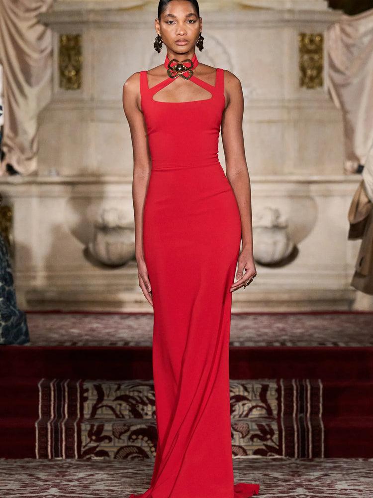 christian siriano Crossover Halter Gown in Red