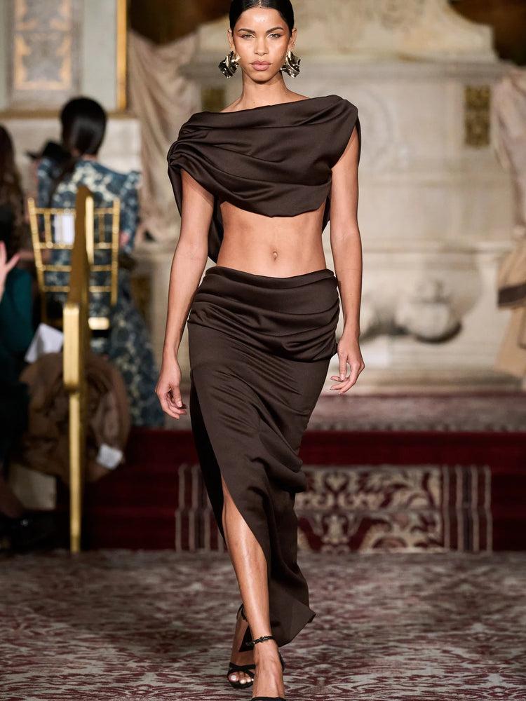 christian siriano Dark Brown Draped Top