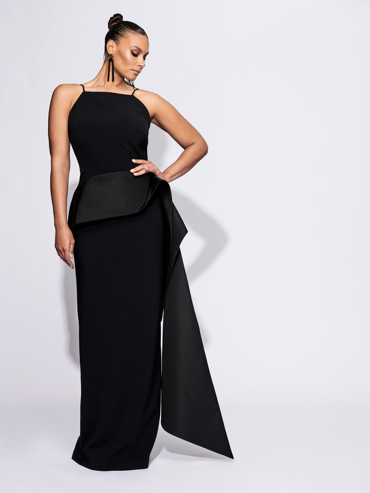 christian siriano Draped Peplum Halter Column Gown
