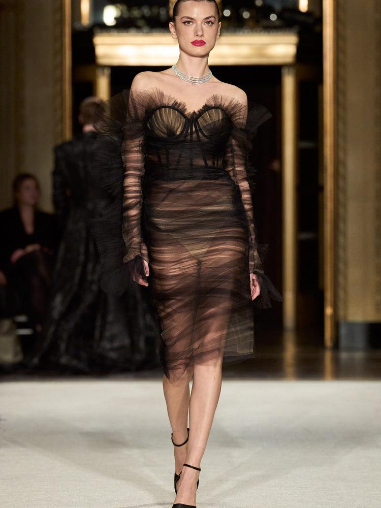 christian siriano Draped Tulle Cocktail Dress